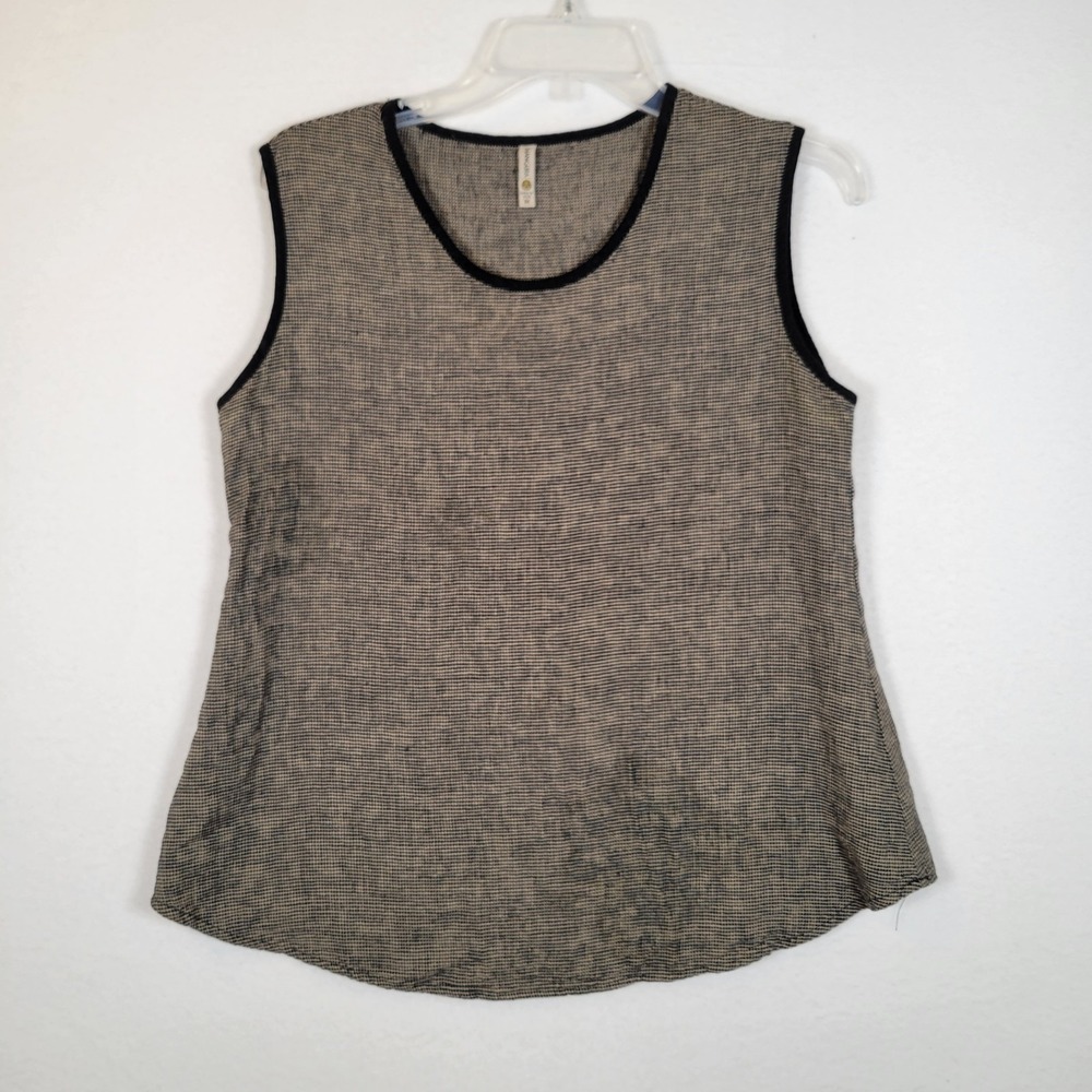 Khangura Womens Knit Linen Houndstooth Tank Top Size Medium Brown Summer Boho